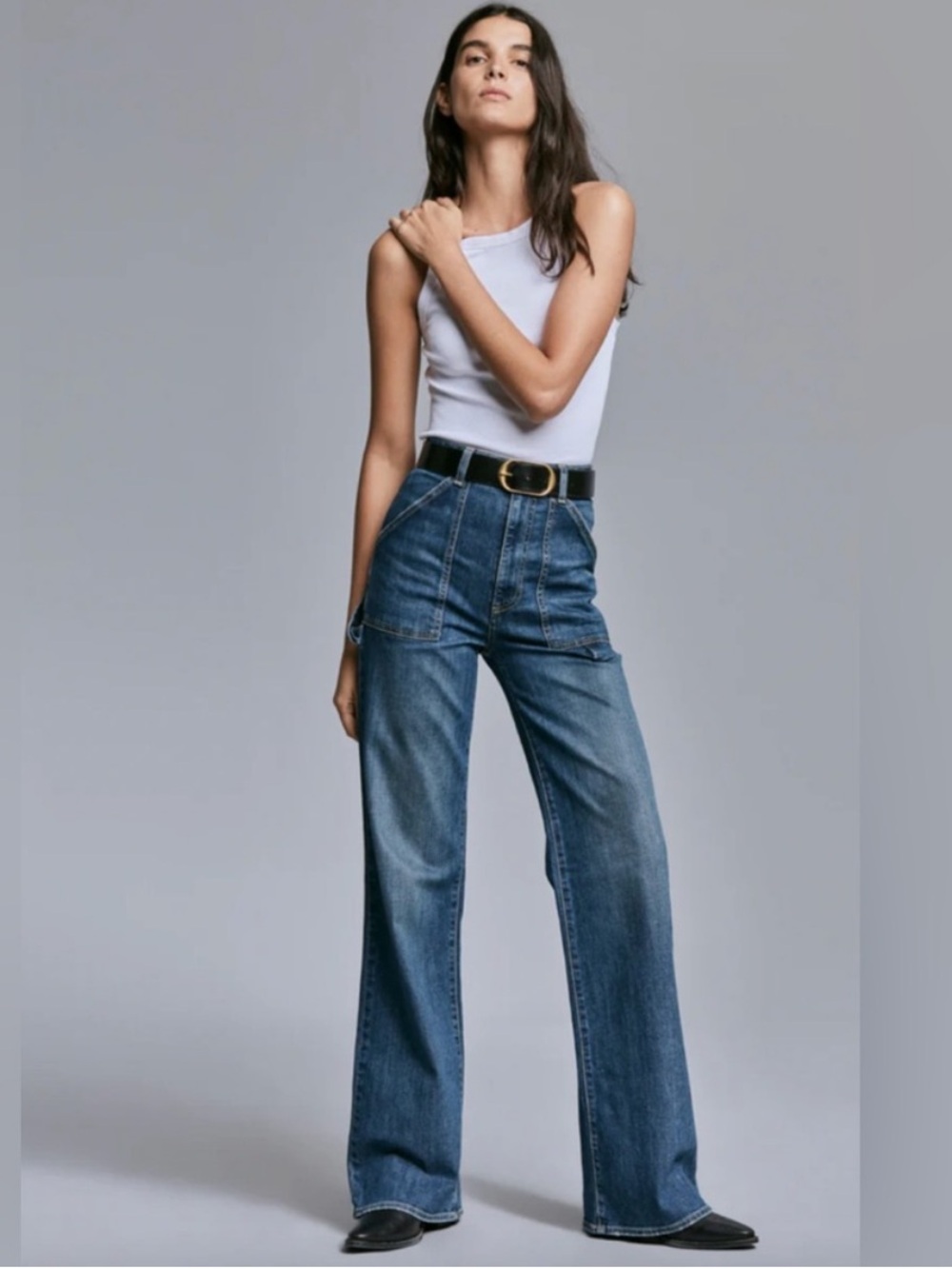 Nili Lotan Jeans Quentin Wide-Leg in Medium Wash Blue